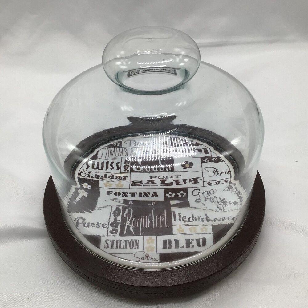 Vintage Himark Saltera 8" Wood And Tile Cheese Board with Glass Dome Lid